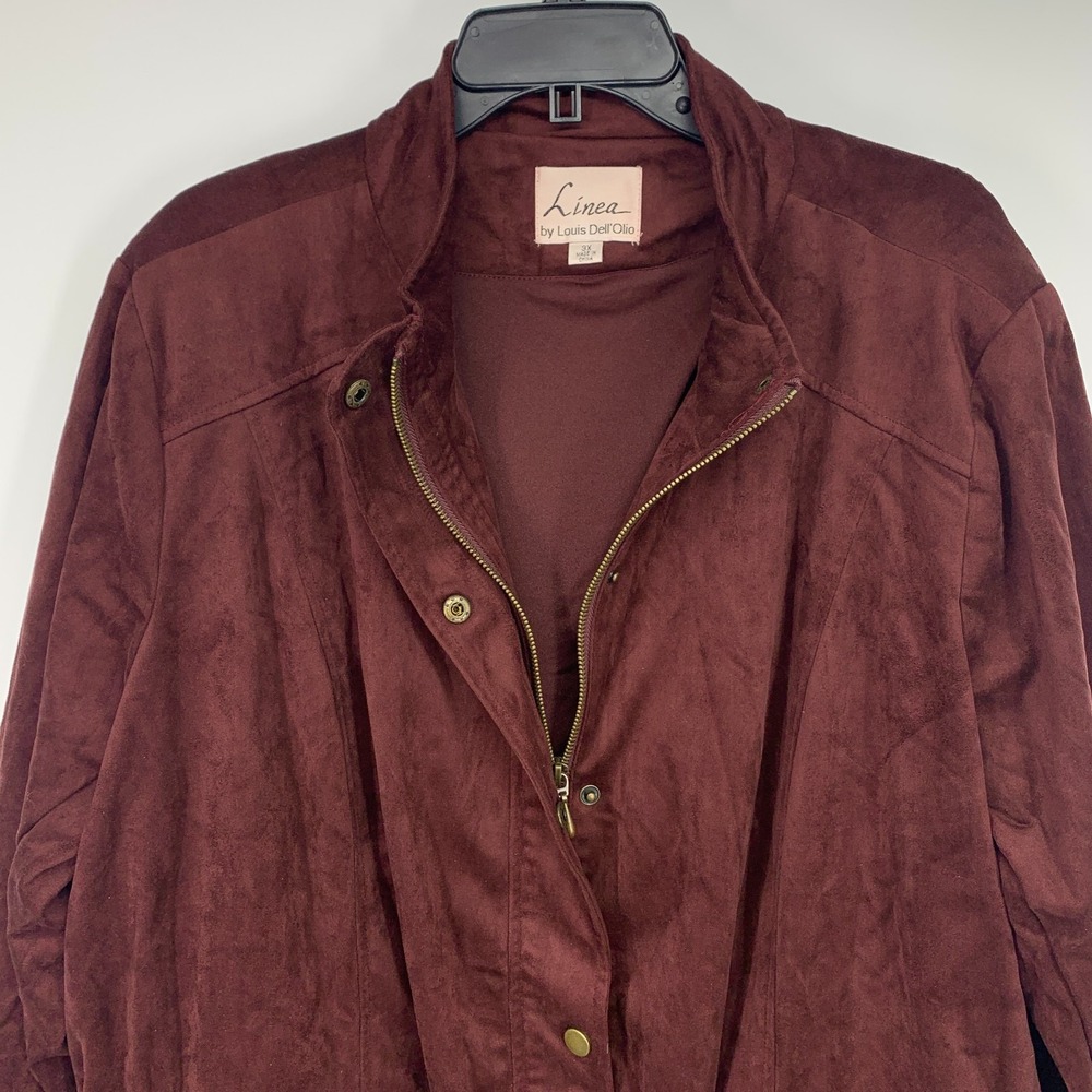 Linea Louis Dell'Olio Jacket Womens Plus 3X Zip Front Button Snap Faux Suede - Picture 5 of 10